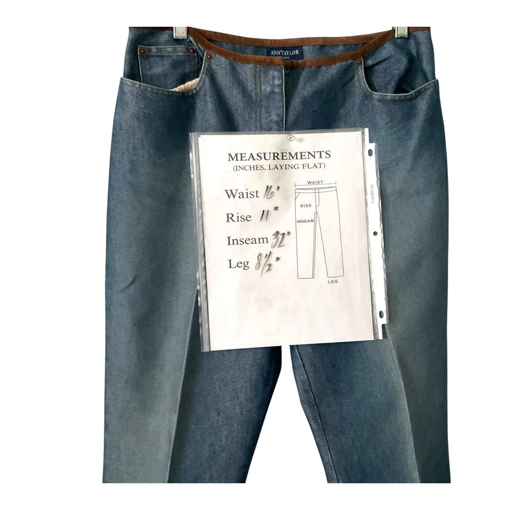 Ann Taylor Jeans Womens 12 Blue Straight Leg Mid Rise Suede Trim Medium Wash - Picture 7 of 7